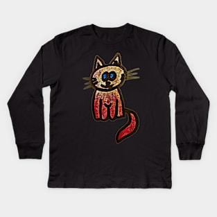 Smiling kitty in chocolate colours Kids Long Sleeve T-Shirt